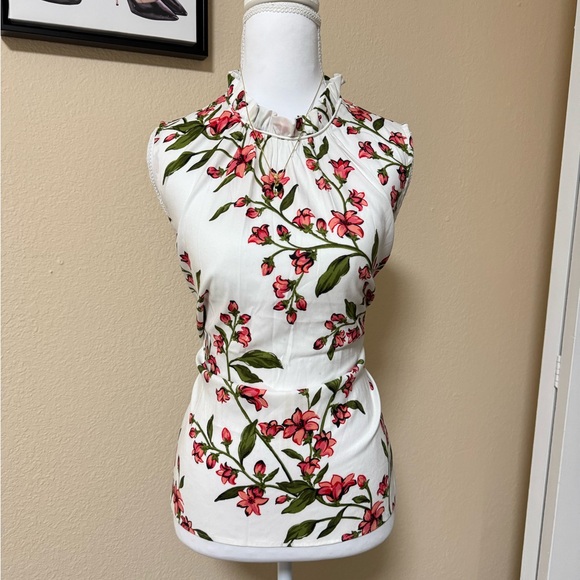 Ann Taylor Sleeveless Floral Blouse - White and Pink - Picture 1 of 6
